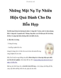 Những Mặt Nạ Tự Nhiên Hiệu Quả Dành Cho Da Hỗn Hợp