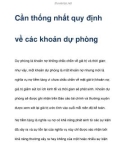 Cần thống nhất các quy định về các khoản dự phòng