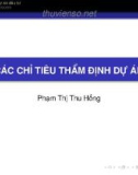 Bài giảng Thẩm định dự án đầu tư: Các chỉ tiêu thẩm định dự án - Phạm Thị Thu Hồng