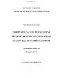 Luận văn Thạc sĩ Kinh tế: Nghiên cứu các yếu tố ảnh hưởng đến quyết định đầu tư chứng khoán của nhà đầu tư cá nhân tại TPHCM