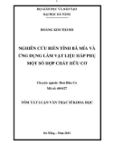 Tóm tắt luận văn Thạc sĩ Khoa học: Nghiên cứu biến tính bã mía và ứng dụng làm vật liệu hấp phụ một số hợp chất hữu cơ