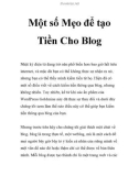 Một số Mẹo để tạo Tiền Cho Blog