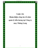 Luận văn Hoàn thiện công tác tổ chức quản lý tiền lương tại Công ty may Thăng Long