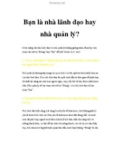 Bạn là nhà lãnh đạo hay nhà quản lý