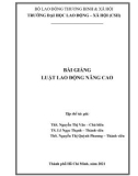 Bài giảng Luật lao động nâng cao: Phần 1 - ThS. Nguyễn Thị Vân