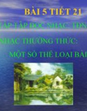 Bài giảng bài 5: Âm nhạc thường thức: Một số thể loại bài hát - Âm nhạc 7 - GV: T.K.Ngân