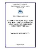 Luận văn Thạc sĩ Kinh tế: Giải pháp mở rộng hoạt động huy động vốn tại Ngân hàng Nông nghiệp và Phát triển Nông thôn Việt Nam