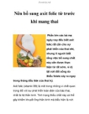 Nên bổ sung axit folic từ trước khi mang thai