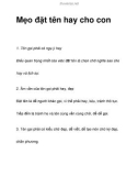 Mẹo đặt tên hay cho con