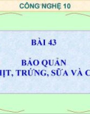 Bài giảng Công nghệ 10 bài 43: Bảo quản thịt, trứng, sữa và cá