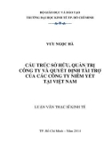 Luận văn Thạc sĩ Kinh tế: Cấu trúc sở hữu, quản trị công ty và quyết định tài trợ của các công ty niêm yết tại Việt Nam