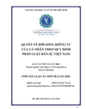 Tóm tắt Luận án Tiến sĩ Luật học: Quyền về đời sống riêng tư của cá nhân theo quy định pháp luật dân sự Việt Nam