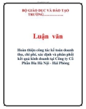 Luận văn: Hoàn thiện công tác kế toán doanh thu, chi phí, xác định và phân phối kết quả kinh doanh tại Công ty Cổ Phần Bia Hà Nội - Hải Phòng