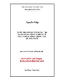 Luận văn Thạc sĩ Kinh tế: Quản trị rủi ro tín dụng tại Ngân hàng Nông nghiệp và Phát triển Nông thôn tỉnh Quảng Ngãi