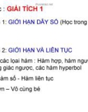 Bài giảng môn Giải tích 1 - Chương 2: Giới hạn và liên tục