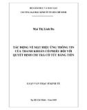 Luận văn Thạc sĩ Kinh tế: Tác động về mặt hiệu ứng thông tin của thanh khoản cổ phiếu đối với quyết định chi trả cổ tức bằng tiền