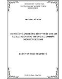 Luận văn Thạc sĩ Kinh tế: Các nhân tố ảnh hưởng đến tỷ suất sinh lợi tại các ngân hàng thương mại cổ phần niêm yết Việt Nam