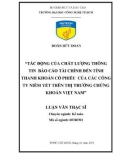 Luận văn Thạc sĩ Kế toán: Tác động của chất lượng thông tin báo cáo tài chính đến tính thanh khoản cổ phiếu của các công ty niêm yết trên sàn giao dịch chứng khoán Việt Nam