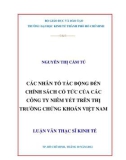 Luận văn Thạc sĩ Kinh tế: Các nhân tố tác động đến chính sách cổ tức của các công ty niêm yết trên thị trường chứng khoán Việt Nam