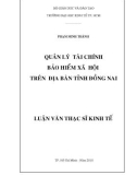 Luận văn Thạc sĩ Kinh tế: Quản lý tài chính Bảo hiểm xã hội trên đại bàn tỉnh Đồng Nai