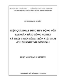 Luận văn Thạc sĩ Kinh tế: Hiệu quả hoạt động huy động vốn tại Ngân hàng Nông nghiệp và Phát triển Nông thôn Việt Nam - Chi nhánh tỉnh Đồng Nai