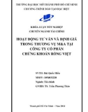 Khóa luận tốt nghiệp: Hoạt động tư vấn và định giá trong thương vụ M&A tại Công ty Cổ phần Chứng khoán Rồng Việt