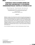 Thay đổi tình trạng dinh dưỡng của người bệnh trước và sau phẫu thuật cắt thanh quản toàn phần tại Bệnh viện Tai Mũi Họng Trung ương năm 2021