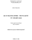 Tóm tắt Luận án Tiến sĩ Lịch sử: Quan hệ Singapore - Trung Quốc từ 1990 đến 2010