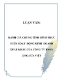 LUẬN VĂN:  ĐÁNH GIÁ CHUNG TÌNH HÌNH THỰC HIỆN HOẠT ĐỘNG KINH DOANH XUẤT KHẨU CỦA CÔNG TY TNHH XNK LỬA VIỆT