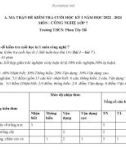 Đề thi học kì 1 môn Công nghệ lớp 7 năm 2022-2023 có đáp án - Trường THCS Phan Tây Hồ, Phú Ninh