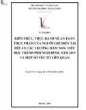 Luận văn Thạc sĩ Y tế công cộng: Kiến thức, thực hành về an toàn thực phẩm của người chế biến tại bếp ăn các trường mầm non, tiểu học thành phố Ninh Bình, năm 2019 và một số yếu tố liên quan