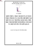 Tóm tắt luận văn Thạc sĩ Y tế công cộng: Kiến thức, thực hành về an toàn thực phẩm của người chế biến tại bếp ăn các trường mầm non, tiểu học thành phố Ninh Bình, năm 2019 và một số yếu tố liên quan