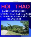 Báo cáo nghiên cứu nông nghiệp  BÀI HỌC KINH NGHIỆM VỀ QUY TRÌNH GIAO ĐẤT LÂM NGHIỆP CÓ SỰ THAM GIA TẠI ĐỊA BÀN TỈNH QUẢNG NGÃI 