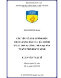 Luận văn Thạc sĩ Kế toán: Các yếu tố ảnh hưởng đến chất lượng báo cáo tài chính ở các đơn vị công trên địa bàn thành phố Hồ Chí Minh