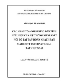 Luận văn Thạc sĩ Kinh tế: Các nhân tố ảnh hưởng đến tính hữu hiệu của hệ thống kiểm soát nội bộ tại Tập đoàn khách sạn Marriott International tại Việt Nam