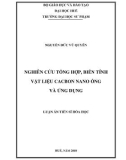 Luận án Tiến sĩ Hóa học: Nghiên cứu tổng hợp, biến tính vật liệu cacbon nano ống và ứng dụng