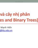 Bài giảng Cấu trúc dữ liệu và giải thuật: Cây và cây nhị phân - Nguyễn Mạnh Hiển (HKI năm 2020-2021)