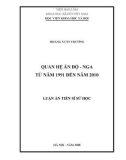 Luận án Tiến sĩ Sử học: Quan hệ Ấn Độ - Nga từ năm 1991 đến năm 2010