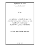 Luận văn Thạc sĩ Quản lý giáo dục: Quản lý hoạt động cố vấn học tập cho sinh viên Đại học Quốc gia Hà Nội - Nghiên cứu trường hợp tại trường Đại học Công nghệ