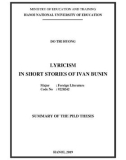 Summary of The Ph.D Thesis: Lyricism in short stories of Ivan Bunin