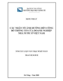 Tóm tắt Luận văn Thạc sĩ Kế toán: Các nhân tố ảnh hưởng đến công bố thông tin của doanh nghiệp Nhà nước Việt Nam