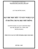 Tóm tắt Luận án Tiến sĩ Khoa học giáo dục: Dạy học đọc hiểu văn bản nghị luận ở trường trung học phổ thông