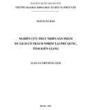 Luận án Tiến sĩ Du lịch: Nghiên cứu phát triển sản phẩm du lịch có trách nhiệm tại Phú Quốc, tỉnh Kiên Giang