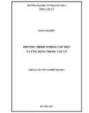 Khóa luận tốt nghiệp đại học: Phương trình vi phân cấp một và ứng dụng trong vật lý