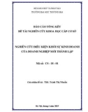 Đề tài khoa học cấp cơ sở: Nghiên cứu điều kiện khởi sự kinh doanh của doanh nghiệp mới thành lập