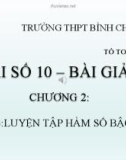 Bài giảng Đại số lớp 10 chương 2 bài 3: Luyện tập hàm số bậc hai - Trường THPT Bình Chánh