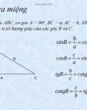 Bài giảng Hình học lớp 9 - Tiết 10: Một số hệ thức về cạnh và góc trong tam giác vuông