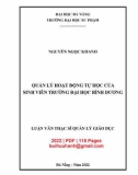 Luận văn Thạc sĩ Quản lý giáo dục: Quản lý hoạt động tự học của sinh viên Trường đại học Bình Dương