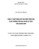 Luận văn Thạc sĩ Quản lý giáo dục: Quản lý hoạt động dạy học môn tiếng Anh ở các trường tiểu học huyện Lệ Thủy, tỉnh Quảng Bình