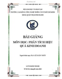 Bài giảng môn học Phân tích hiệu quả kinh doanh: Phần 1 - ThS. Lê Xuân Thủy